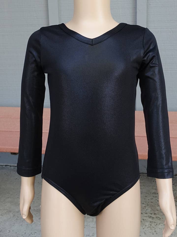 Wenchoice – Maiô - Crianças por atacado – Collant Preto Brilhante de Manga Comprida1