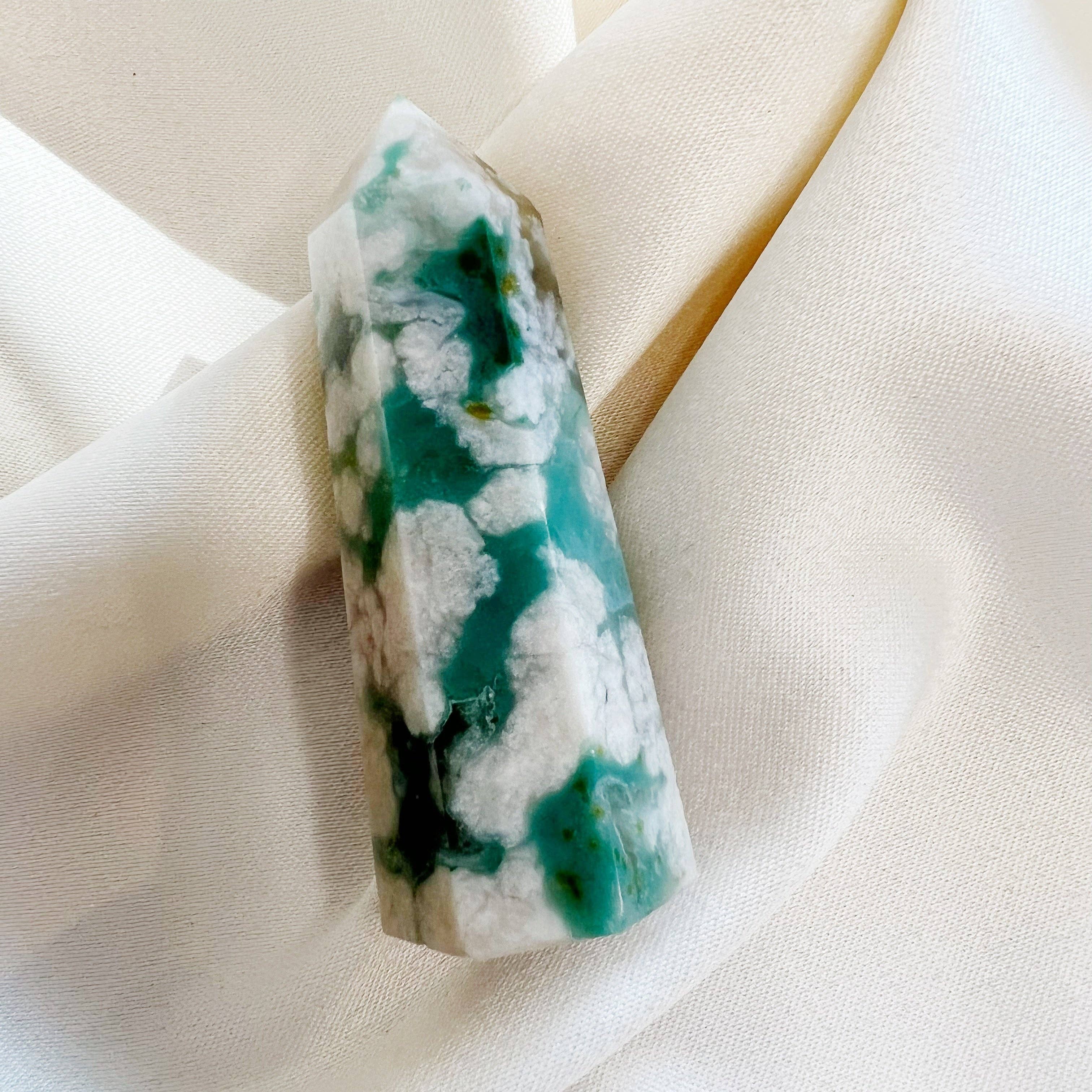 Wild Moon Artistry - Wholesale Spiritual Stone/Crystal - Green Flower Agate Tower 1-106