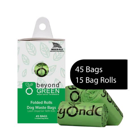 beyondGREEN biotech, Inc. – saco de cocó de cão por atacado – beyondGREEN Sacos para Dejetos de Cão – 45 Unidades em Rolos Dobrados