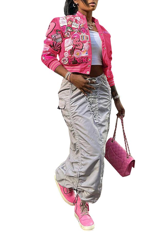 MB Fashion Wholesale - Wholesale Varsity/Baseball Jacket - Women's - MB FASHION PRINTED CASUAL BASEBALL COAT TOP JACKET 3012LY2