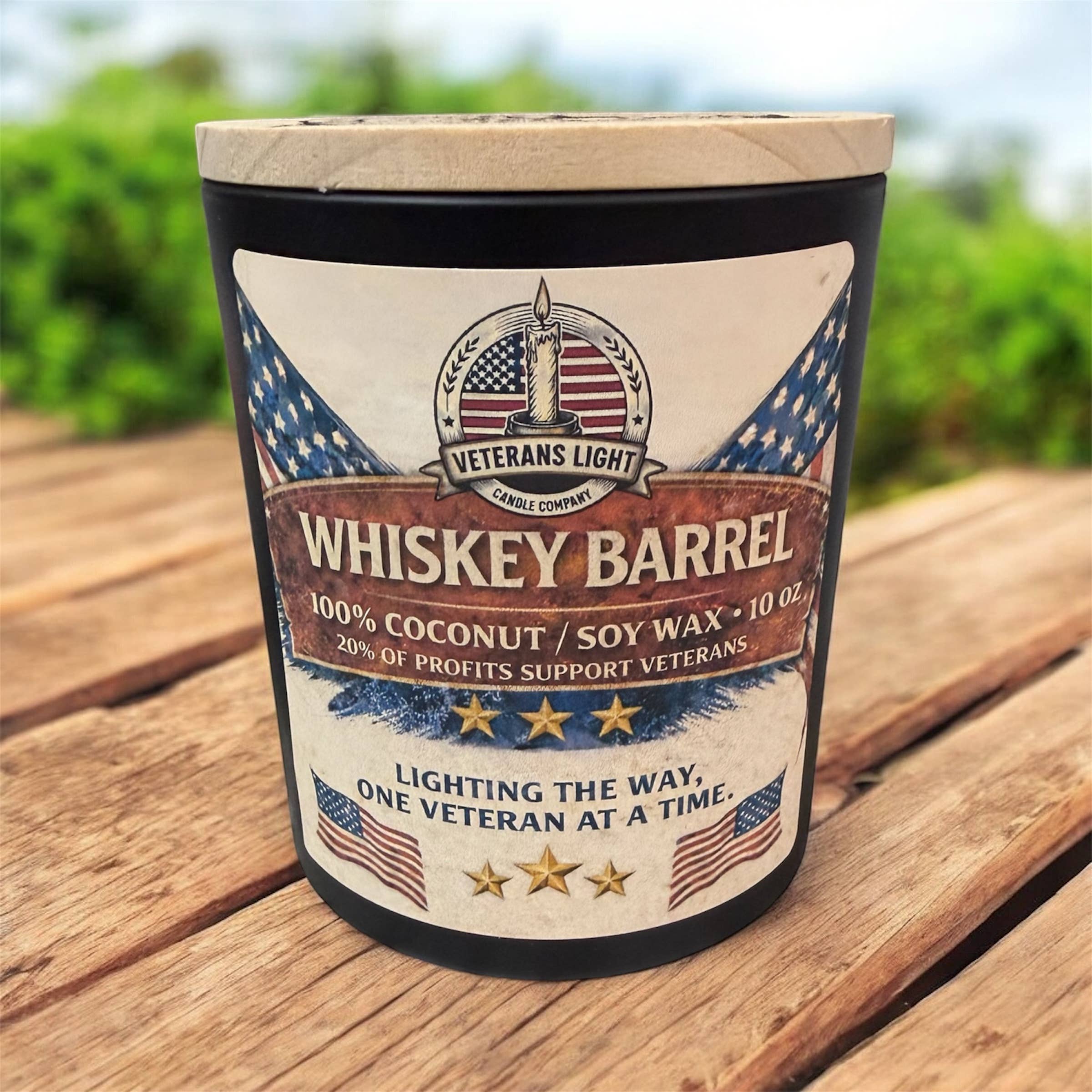 Veterans Light Candle Company - Wholesale Jar/Filled Candle - Whiskey Barrel  | Aged Whiskey & Oak Scent 1