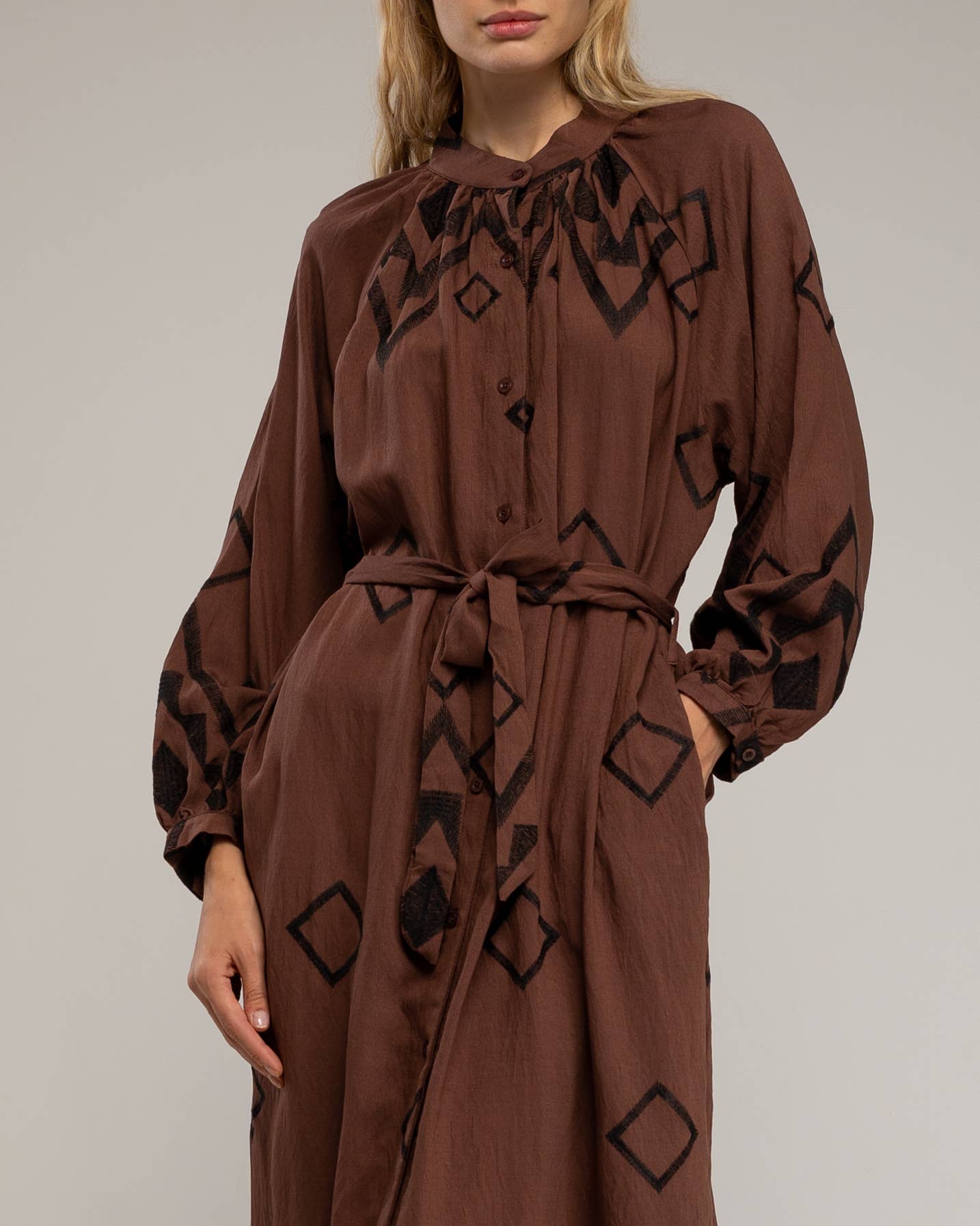 Brown Shirt dress with mandarin collar for wholesale on Faire3