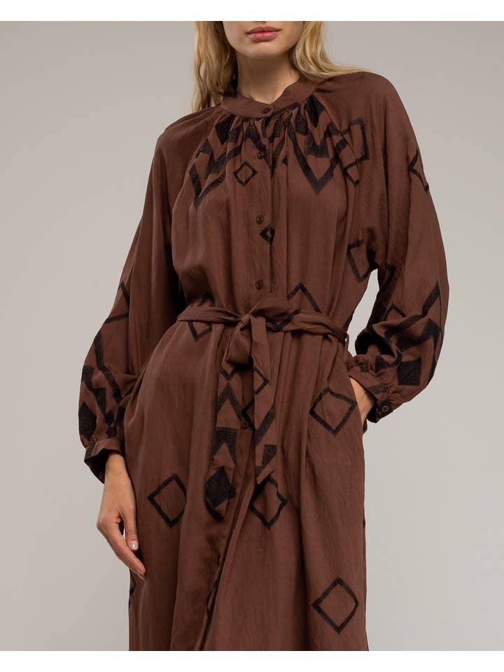 Brown Shirt dress with mandarin collar for wholesale on Faire3