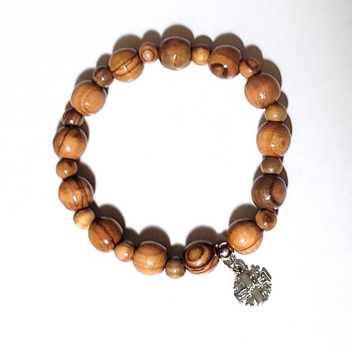 Eclectic Woodchuck - Wholesale Beaded Bracelet - Olive Wood Bead Bracelet with Jerusalem Cross2