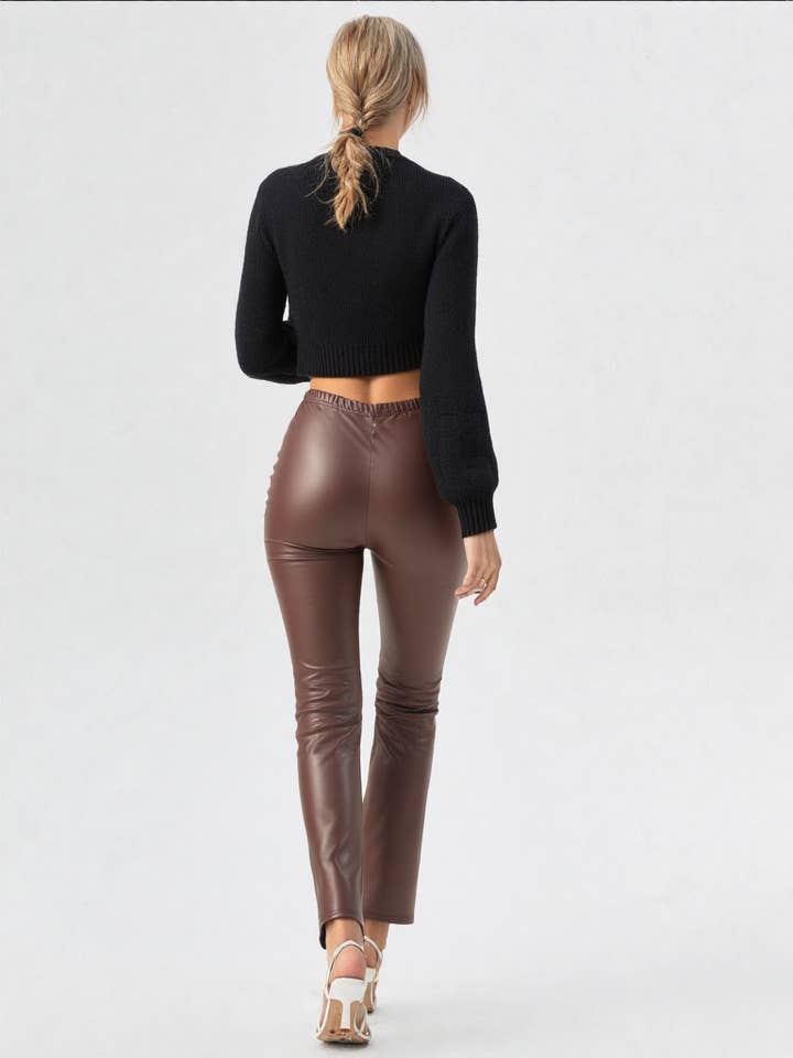 VERY J - Wholesale Pants - Women's - NP70301-High Waist Fitted Bell Bottom Faux Leather Pants