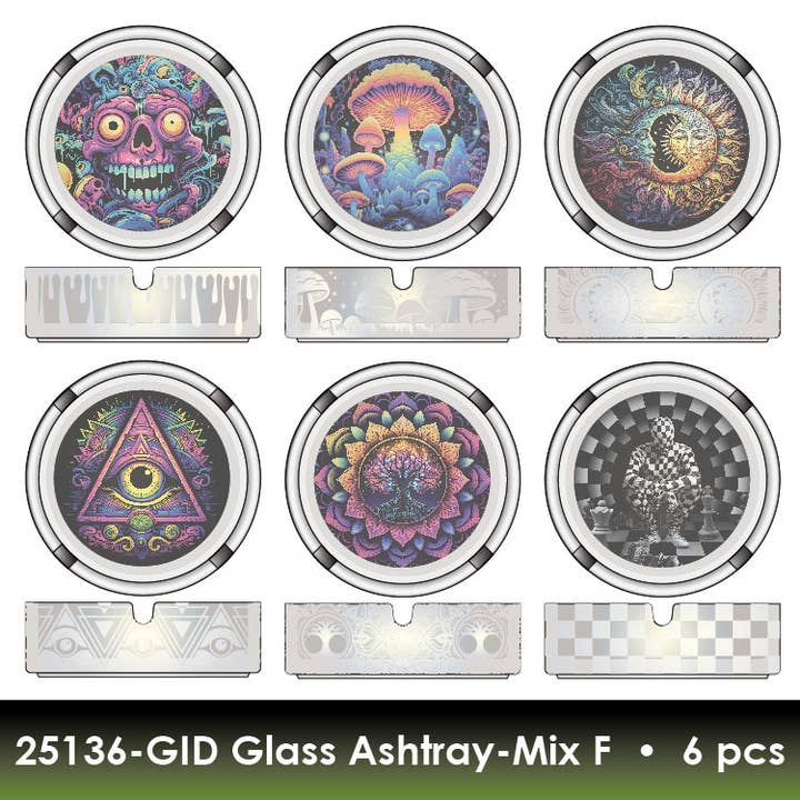 Novelty Brands - Wholesale Ashtray - Smokezilla Glass Glow In Dark Ashtray Assortment - 6/Display5
