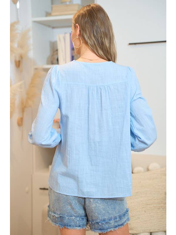 Doe and Rae - Wholesale Button Down Shirt - Women's - Buttoned Cotton Blouse With Lace Trim - 40826T4