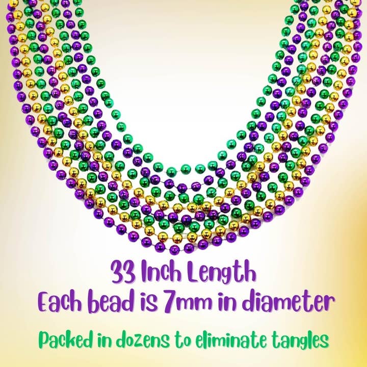 The Mardi Gras Krewe - Wholesale Party Favor - Mardi Gras Beads 33 inch 7mm, 12 Dozen, 144 Necklaces with Doubloon- Bulk Party Favors3