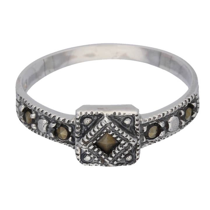 Silver Insanity - Wholesale Multi-Stone Ring - Petite Light Weight Square Sterling Silver Marcasite Ring