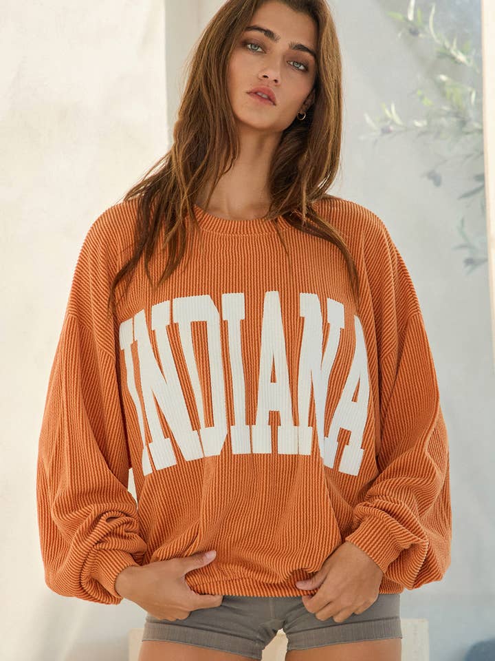 BUCKETLIST INC - Wholesale Graphic Sweatshirt - Women's - T1770I -'INDIANA' Comfy Oversize Graphic Sweatshirt, Gameday32