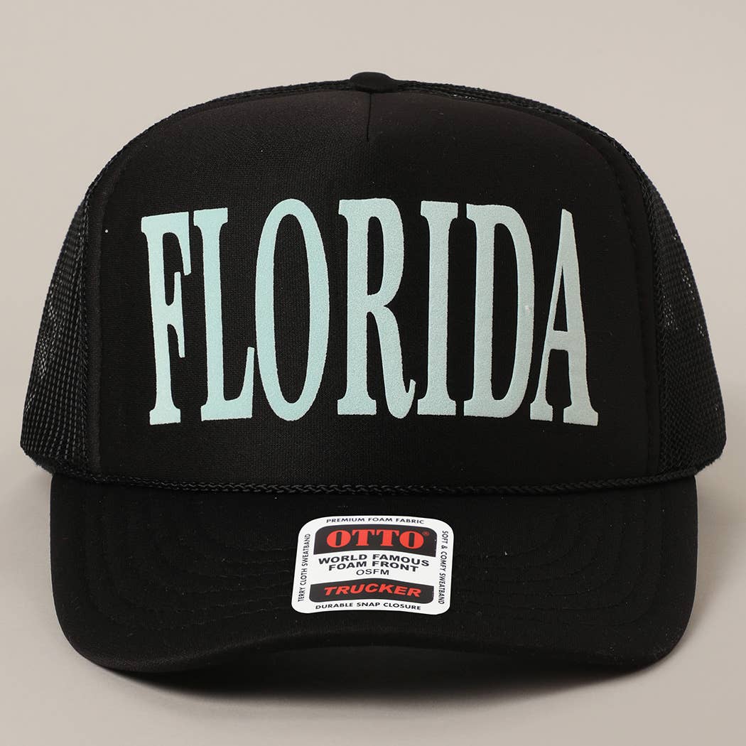 Fashion City - Wholesale Trucker Hat - Unisex - FLORIDA Text Printed Mesh Back Foam Trucker Hat0