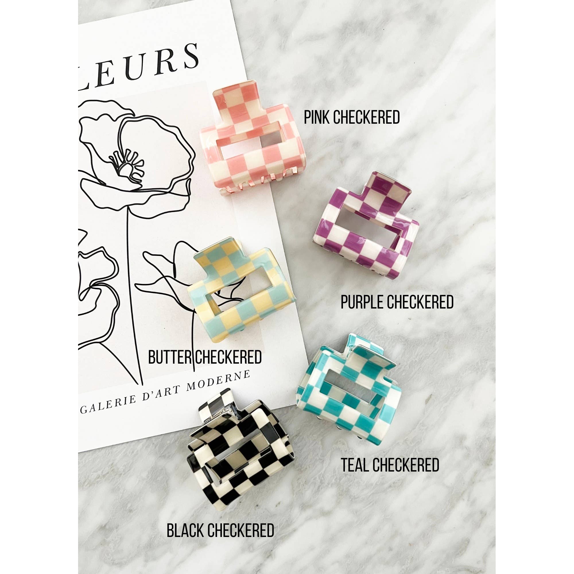 LoveLina – Clips para cabelo - Mulher por atacado – Prendedores de cabelo quadriculados de 5 cm - CAMILA CHECKERED3