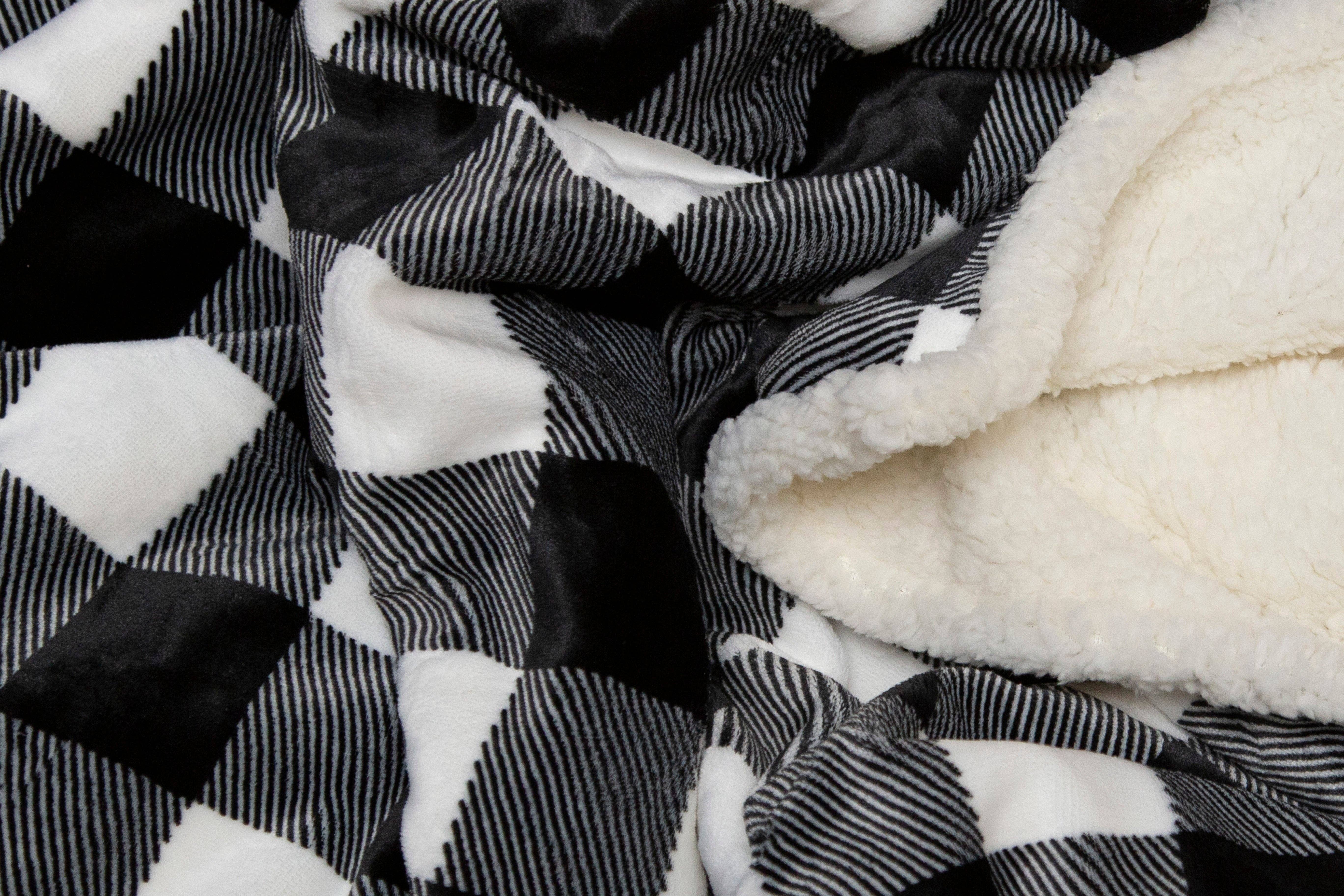 Carstens, Inc. - Wholesale Throw Blanket - Black & White Lumberjack Plaid Plush Sherpa Throw8