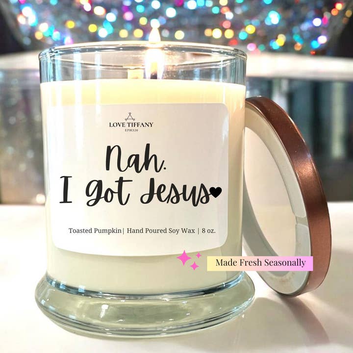 ¡No! I Got Jesus - Vela de cristal de bourbon con tapa para venta al por mayor de LOVE TIFFANY