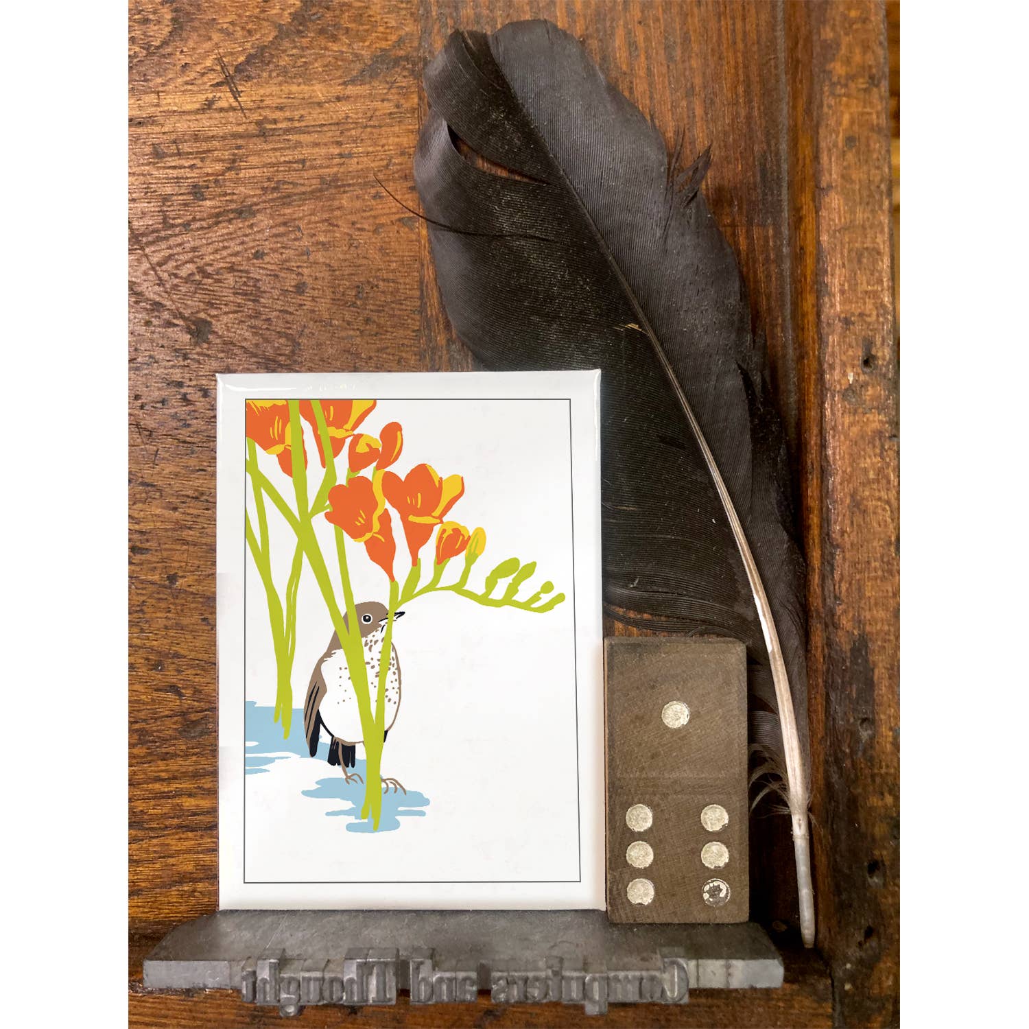Rigel Paper - Wholesale Magnet - RBI-36 Thrush Bird & Spring Freesia Garden Flowers Magnet1
