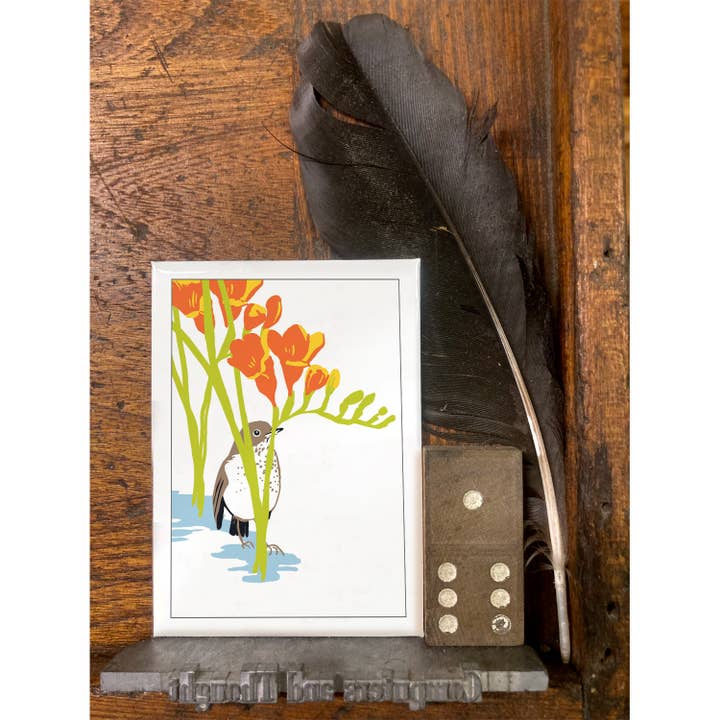 Rigel Paper - Wholesale Magnet - RBI-36 Thrush Bird & Spring Freesia Garden Flowers Magnet1