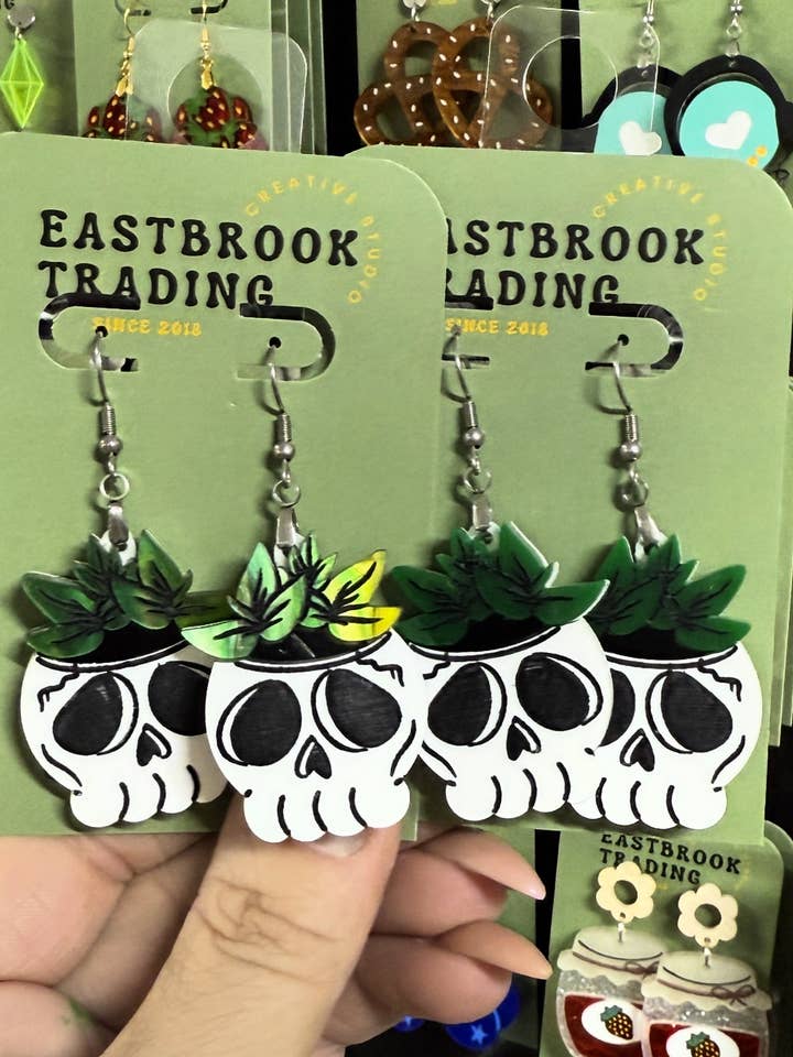 Skull Planter earrings for wholesale by Eastbrook Trading