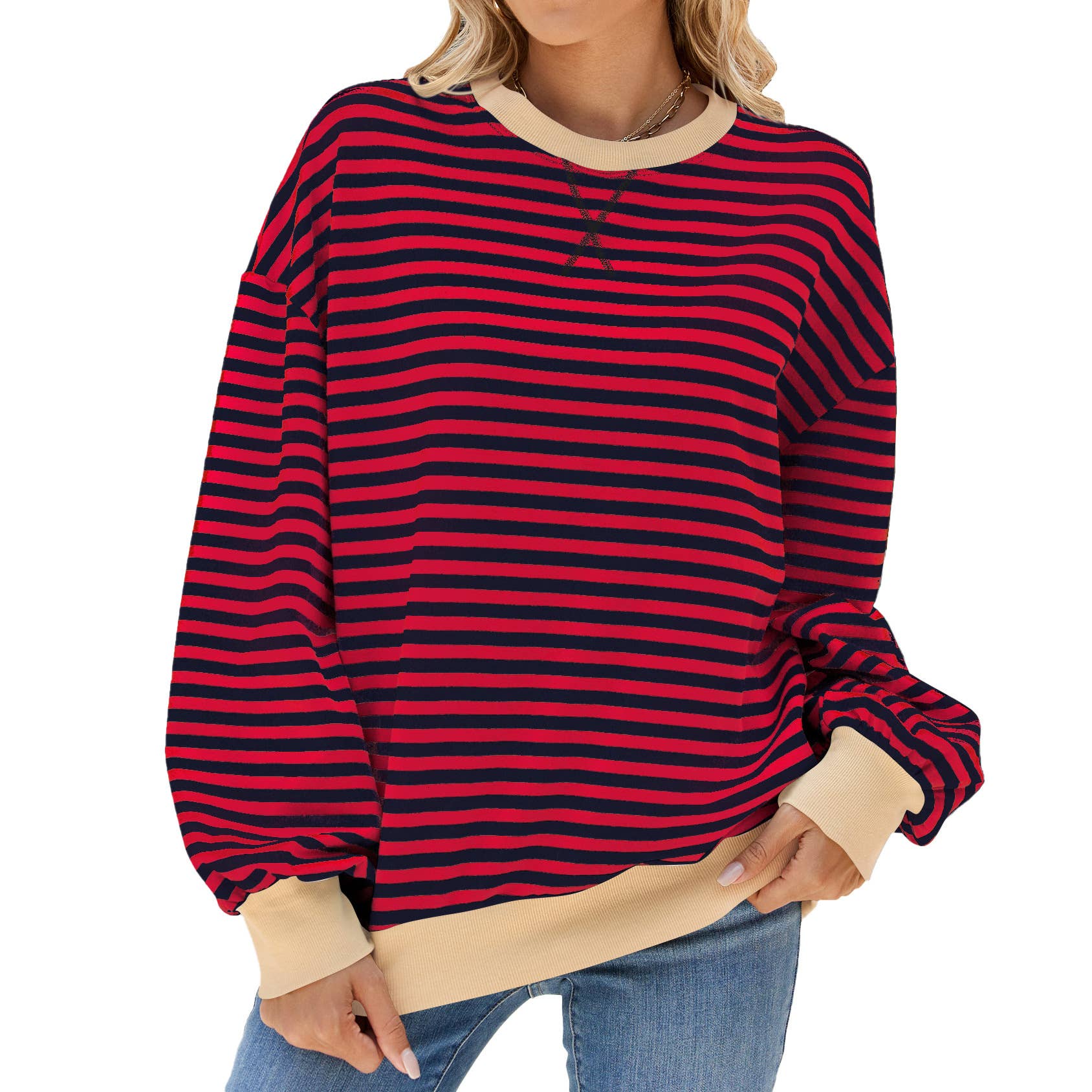 Lily Clothing - Wholesale Hoodie - Women's - CONTRASTING COLOR STRIPED LONG SLEEVE HOODIE5