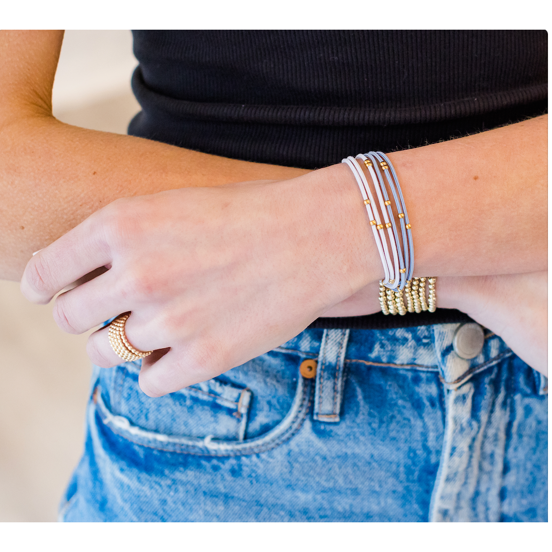 erin gray - Wholesale Hair Tie - 3mm Gold Water Pony Waterproof Bracelet Hair Bands in Light Blue and White(#4)1