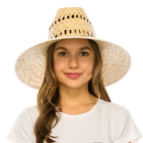 NATURAL Palm leaf lifeguard hat with vented pattern around crown for wholesale on Faire1