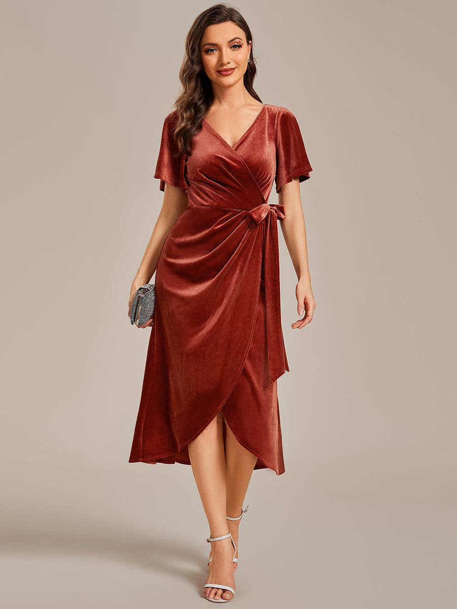 Ever-Pretty - Wholesale Dress - Women's - One-piece Type Velvet Tea Length  Wedding Guest Dress7