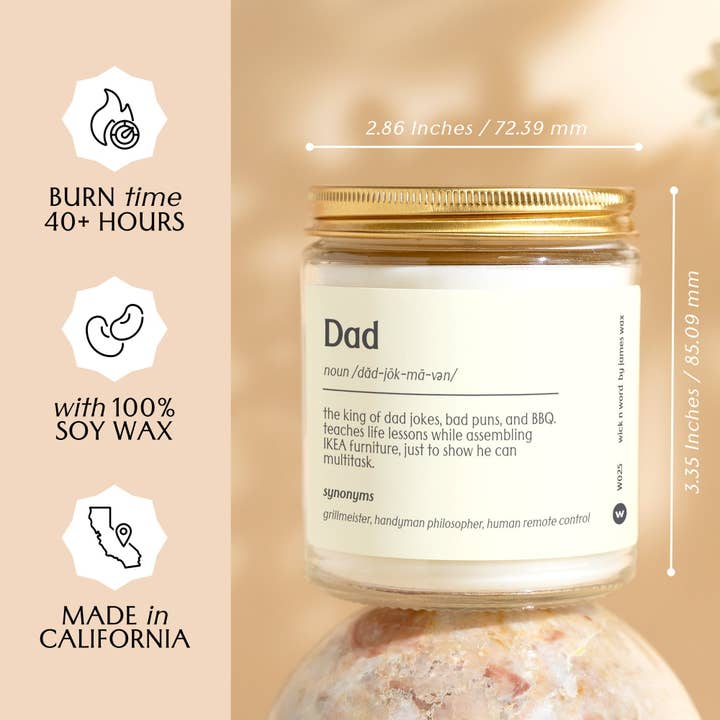 Wick n Word - Wholesale Jar/Filled Candle - Personalized Dad Gift Dad Definition Candle Gift For Dad Best Dad Father's Day Funny Surprise Gift Holiday Gift W0253