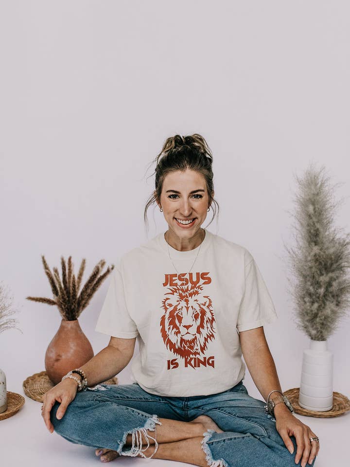 Little & Brave - Wholesale Screen Printed T-Shirt - Women's - Jesus is King Graphic tee, Faith based.1