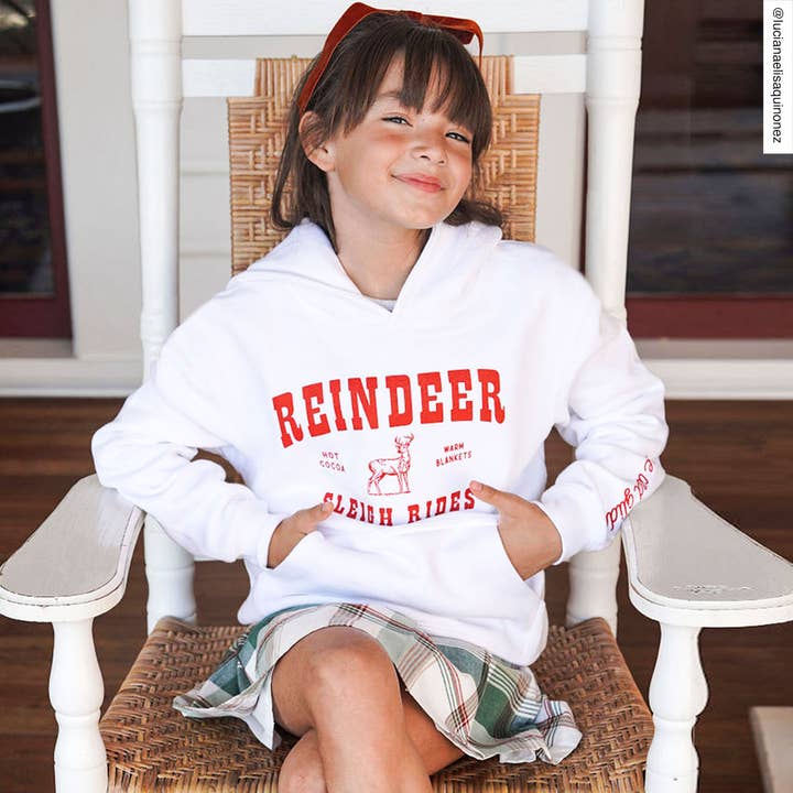 Port 213 - Wholesale Hoodie - Kids - Kids Christmas White Reindeer Sweatshirt-Girls, Boys