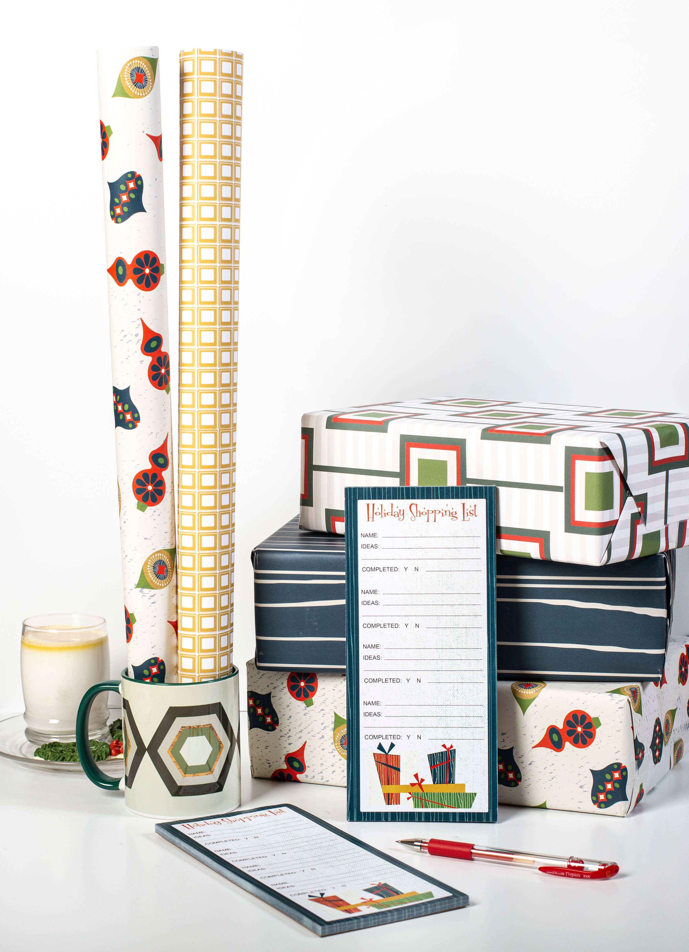 Mod Lounge Paper Company – Engroshandel Gavepapir – Retro Ornament Julegaveindpakning 2 ark i rør4