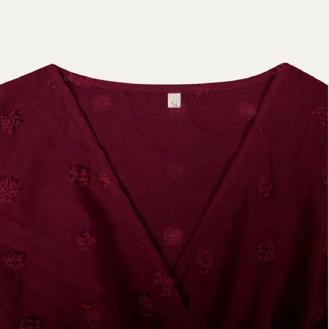 The Moment Collection – wholesale Dress – Women's – Classic Swiss Dot Surplice Neck Long Sleeve Maxi Dress5