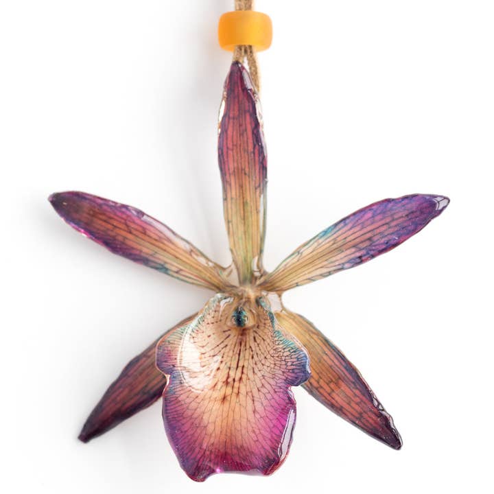 Purple Cattleya Orchid Necklace for wholesale by Hanami Real Flower Jewelry