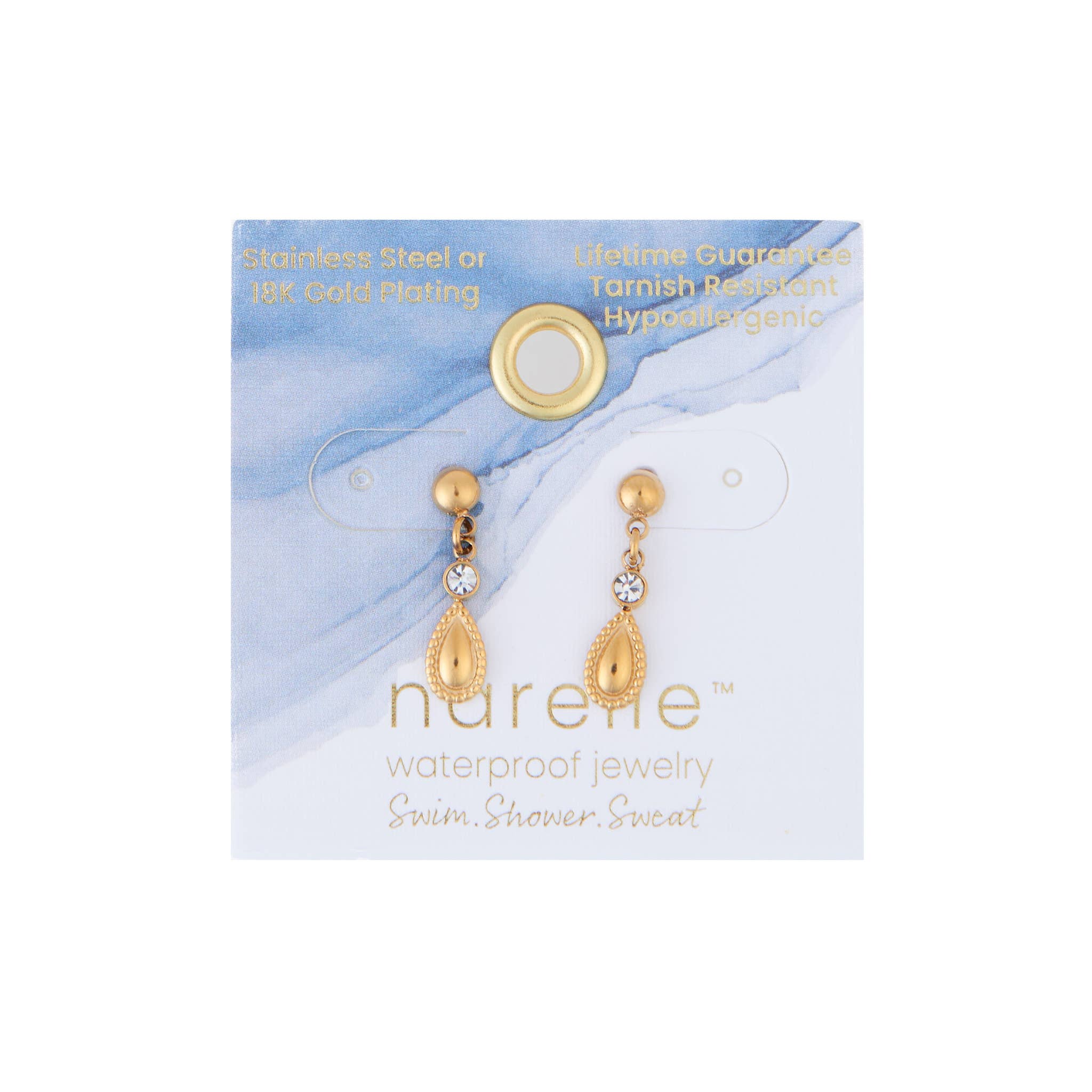 Howard's - Vente Boucles d'oreilles pendantes - Boucles d'oreilles étanches en forme de goutte pendante finition or 18K1