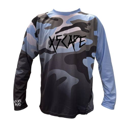Maglia a maniche lunghe personalizzata X5CAPE Airforce Blue Camo Fade per la vendita all'ingrosso da parte di X5CAPE