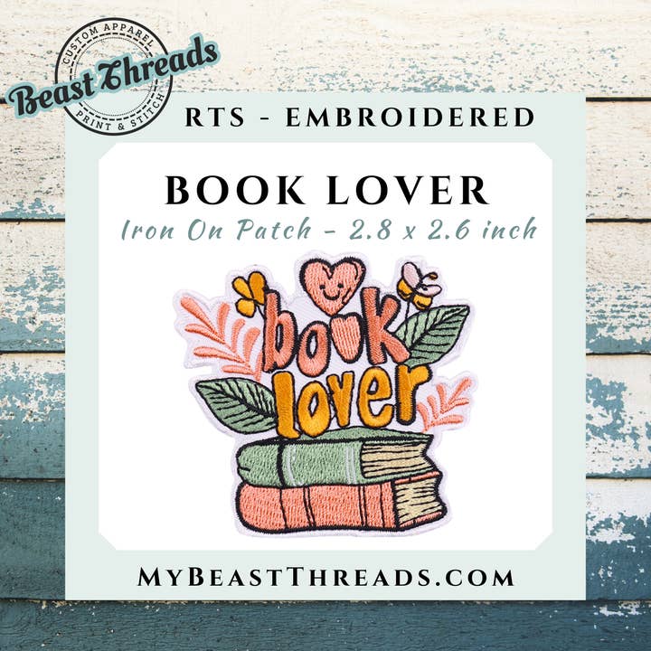 Book Lover Embroidered Patch- RTS for wholesale by Beast Threads LLC