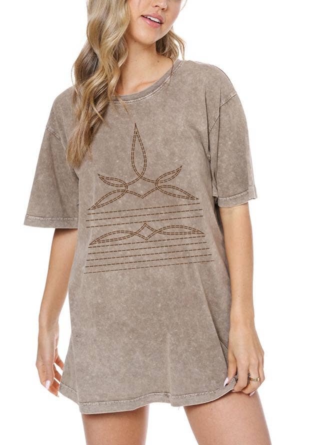 Cowboy Boots Toe Stitch #2 Graphic S/S Washed Boyfriend Tee for wholesale by Zutter