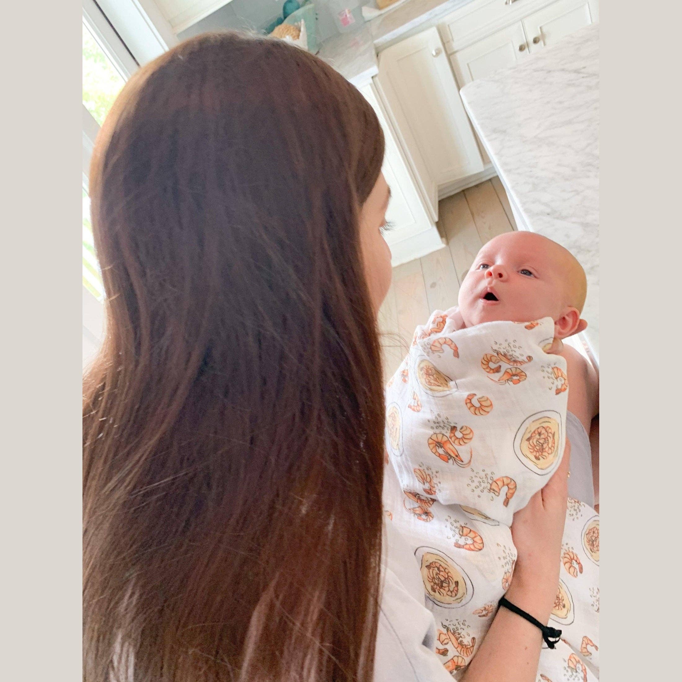 Little Hometown - Wholesale Swaddle - Baby - Shrimp and Grits Baby Muslin Swaddle Receiving Blanket3