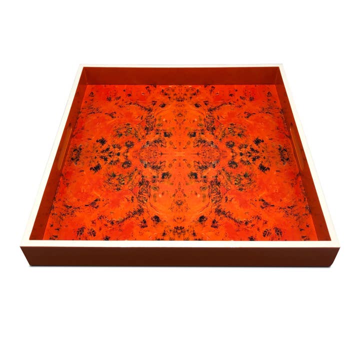 Tabuleiro de madeira lacado contemporâneo feito à mão intitulado: “Orange Karma” desenhado por “Magic Hill por atacado de Magic Hill - Mercantile