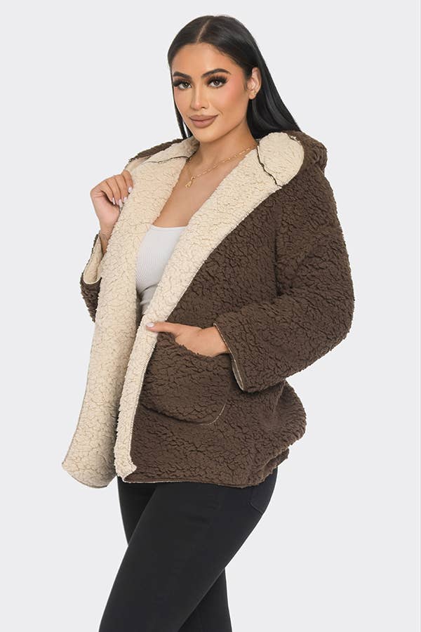 Lime All the Time - Wholesale Jacket - Women's - Teddy Bear Pattern Fluffy Fuzzy Fur Hoodie Jacket2