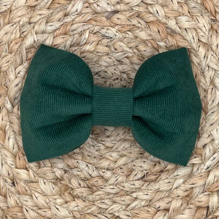 Dark Green Corduroy Dog Bow Tie, Cat Pet Bow Tie for wholesale by Dos Doxies LLC