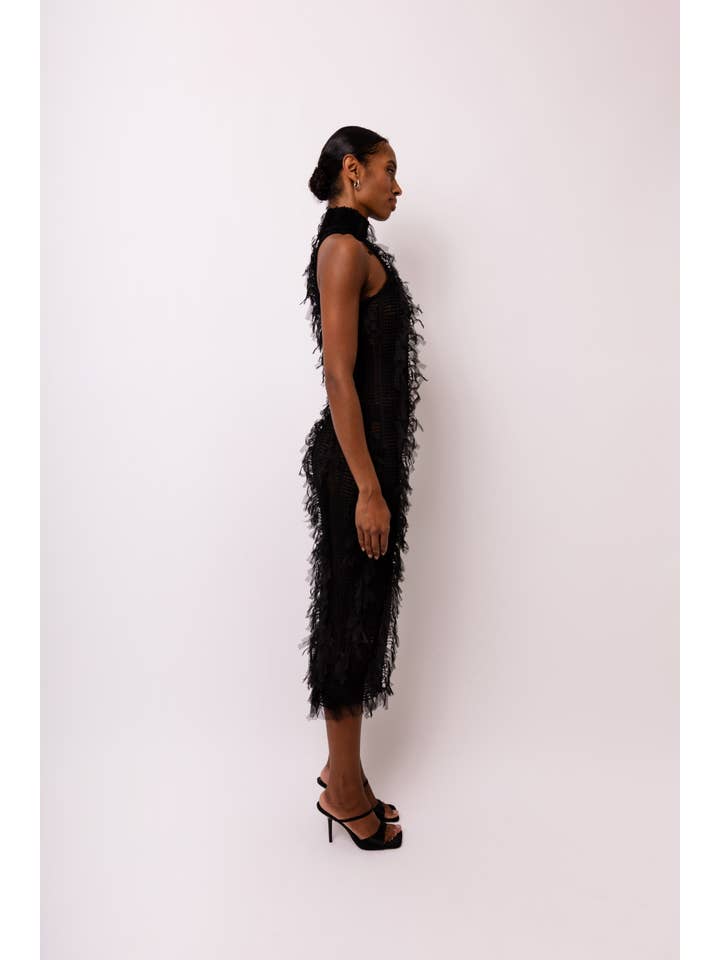 Calla Black High Neck Midi Dress for wholesale on Faire