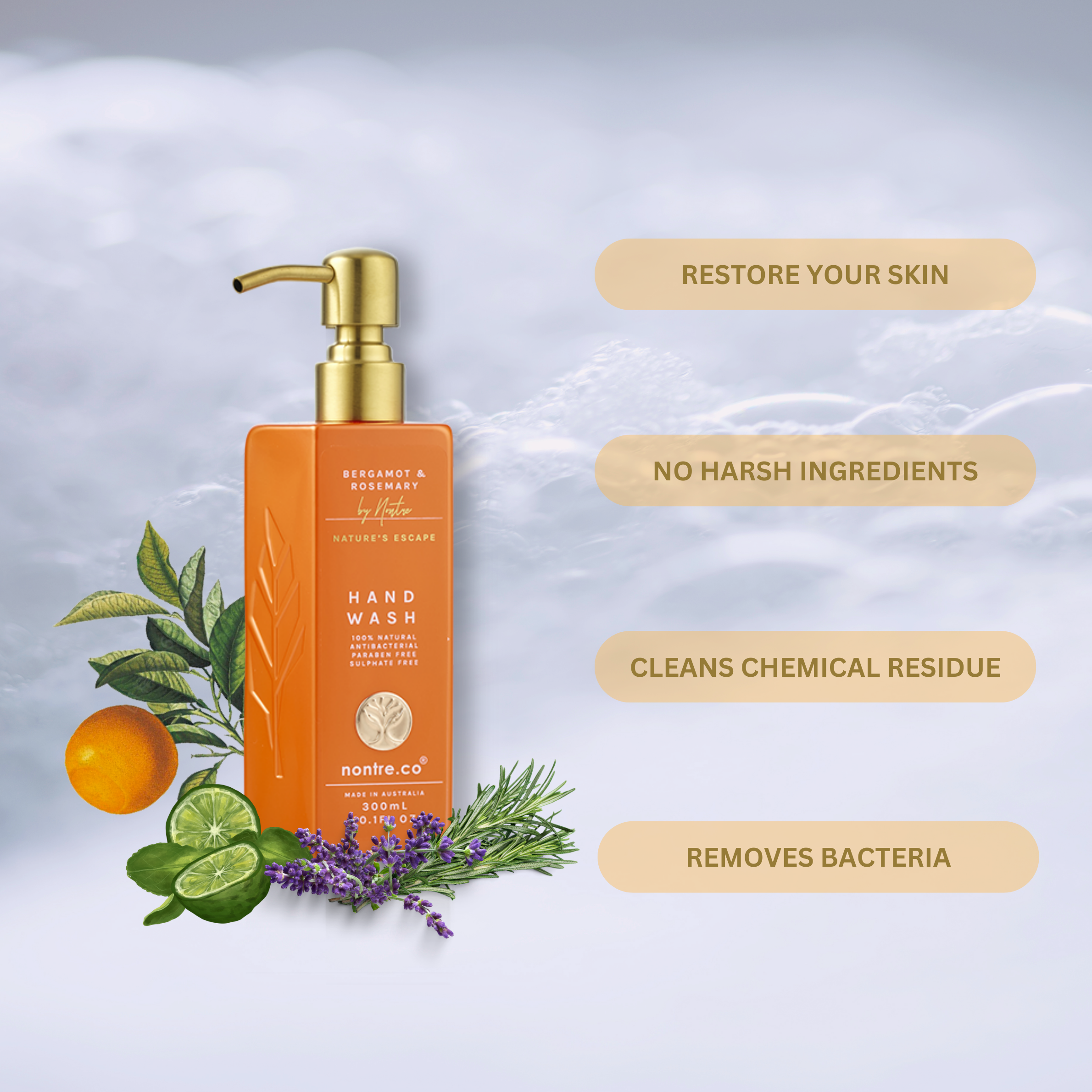 nontre.co - Wholesale Hand Soap/Wash - Natural Hand Wash 300ML, Bergamot & Rosemary10