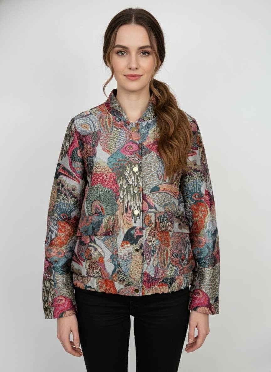 KZELL PARIS - Vendita all'ingrosso Giacca - Donna - Giacca con motivo jacquard metallico a uccelli multicolori