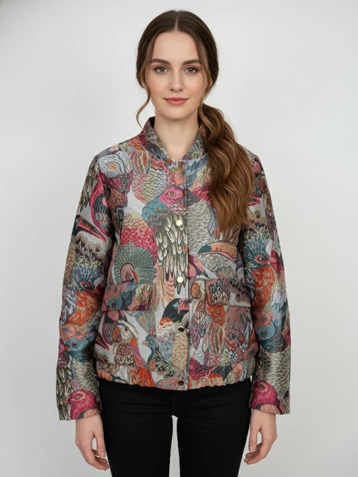 KZELL PARIS - Vendita all'ingrosso Giacca - Donna - Giacca con motivo jacquard metallico a uccelli multicolori0