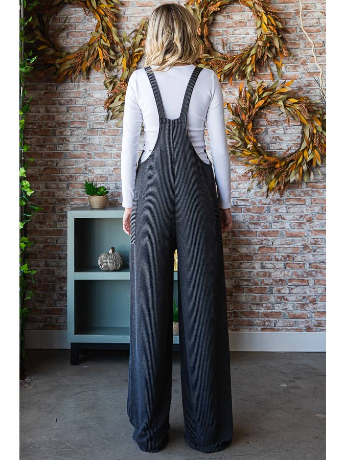 7th Ray - Wholesale Overalls - Women's - Rib Knit Wide Leg Adjustable Strap Overall Jumpsuit J529320