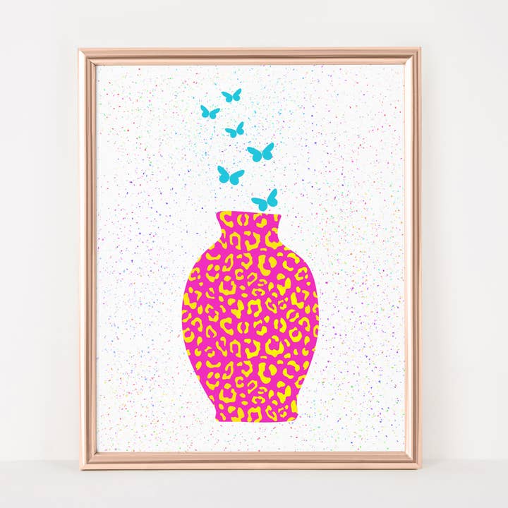 Hot Pink Leopard Vase Wall Art for wholesale by Woohoo! Stationery