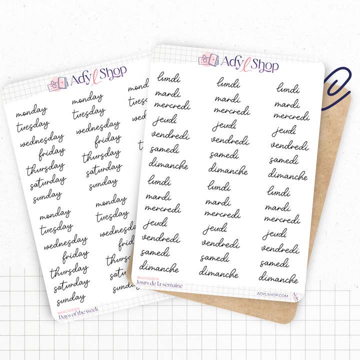 Folha de autocolantes "Dias da semana" por atacado de AdyLShop