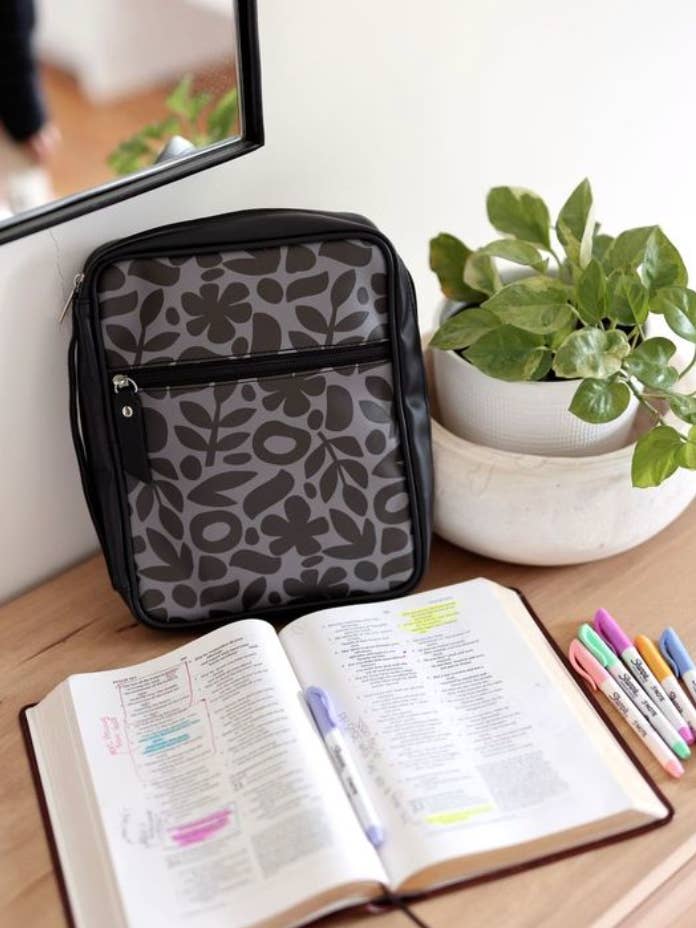 Bible Cover- Faith First Floral (Black/Grey) for wholesale by Jadelynn Brooke