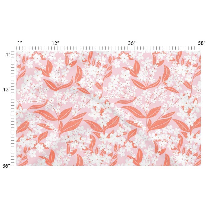 Flores da Primavera com Laranja - Folhas Vermelhas | Estampa Floral Rosa por atacado de Lexie Rose