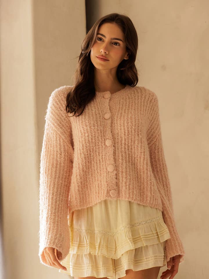 JT7853-KNIT CARDIGAN WITH FLARED SLEEVE for wholesale by STORIA