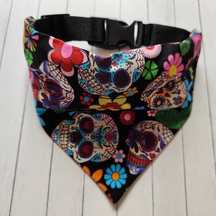 Sugar skull dog bandana, slip on, pet accessories for wholesale by Hannah and me